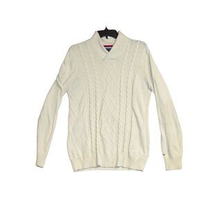 Tommy Hilfiger Mens White Cable Knit Sweater XL 100% Cotton